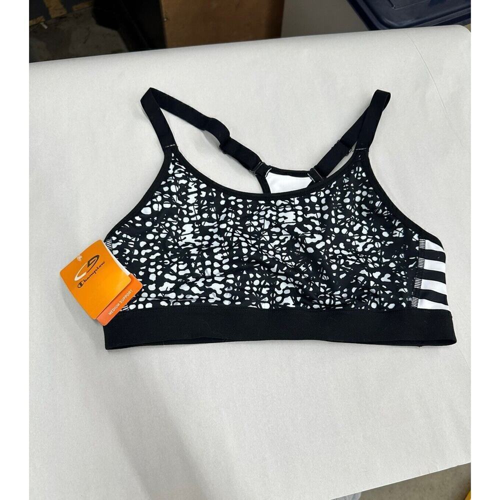 Champion C9 Fitness Sports bra Support Adjustable Straps Black And White
